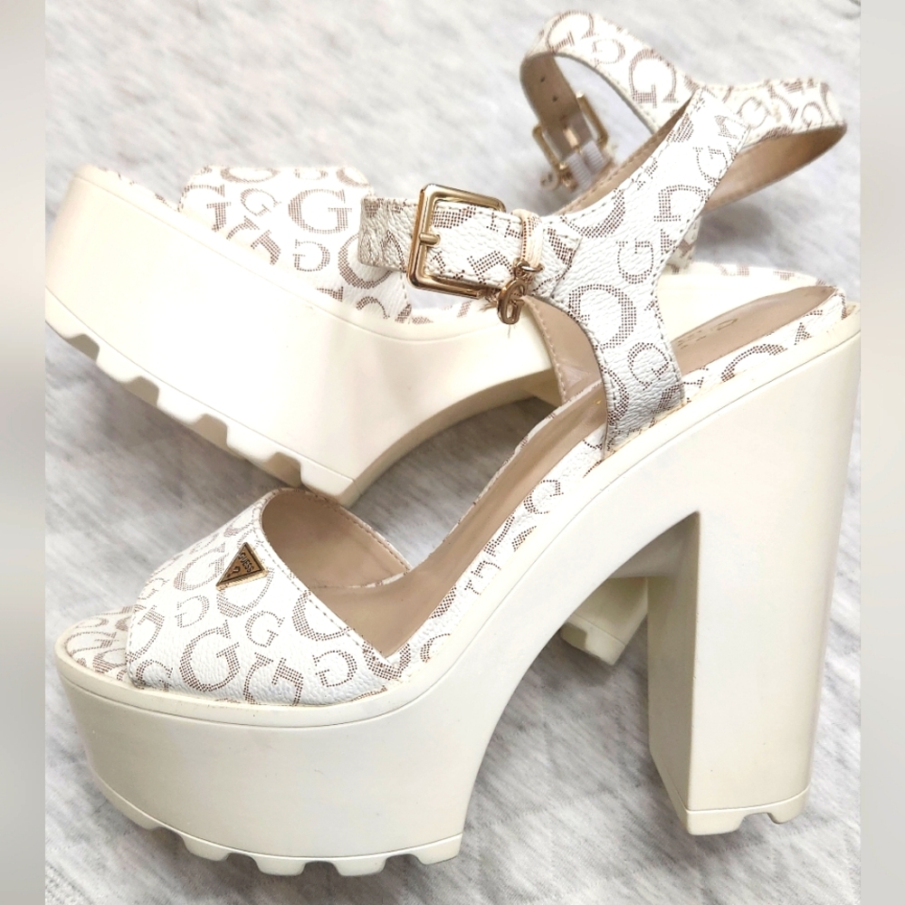 GUESS platform sandals size 8M-off white color